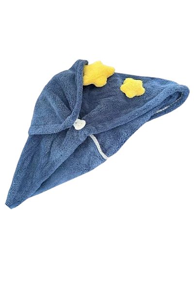CAŞ DEKORASYON Dark Blue Color Star Figured Elastic Hair Towel / Bonnet