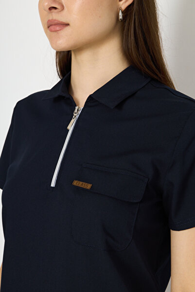 Class Üniforma Polo Yaka Lacivert Kadın Medikal Üniforma Scrubs