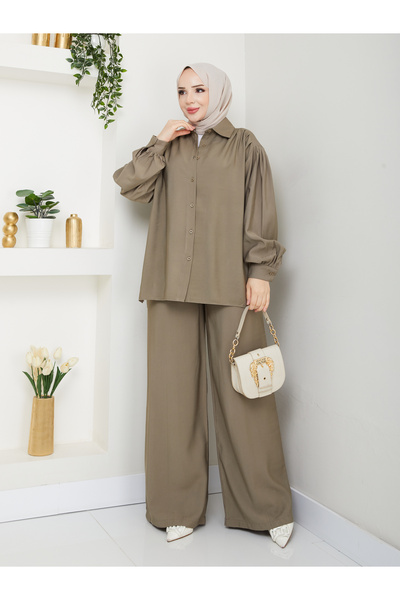 SG SARİALGİYİM New Season High Quality Special Design Sleeves Shirted Casual Turtle Bottom Top Double Set
