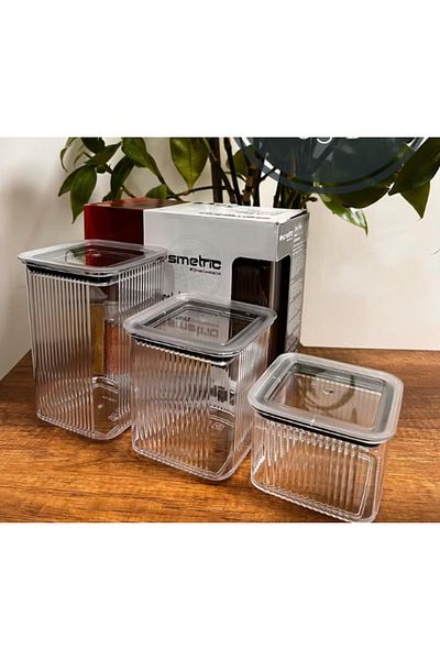 Hanedanev Crystal Food Storage Container Vacuum Lid 3 Pieces 1.9 Liters, 0.9 Liters, 0.6 Liters