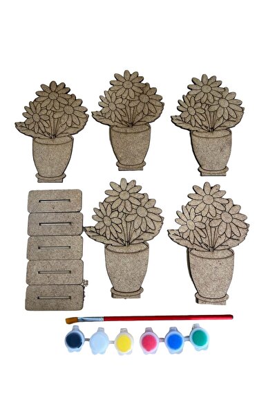 OES HOME 5'li Vazolu Çiçek Ahşap Oyuncak Aktivite Karne Hediyesi Yaz Okulu Kr...