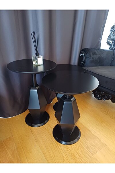 Gold Design Üçlü Mantar Prizma Mdf Siyah Zigon Sehpa 50-55-60 Cm Yükseklikler