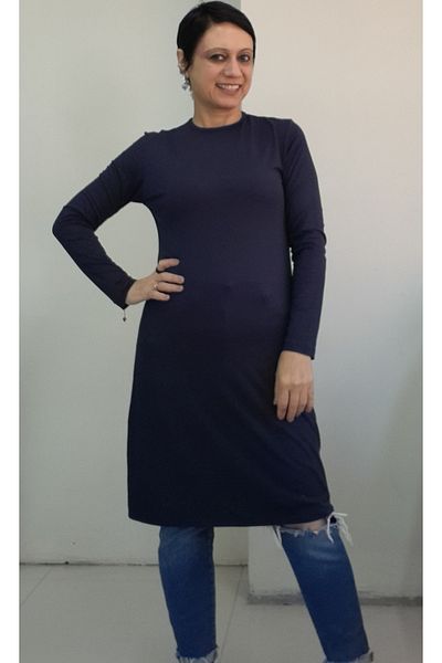 Mertcan Butik Navy Blue Crew Neck Long Sleeve Combed Viscose Hijab Tunic Inner Wear T-Shirt