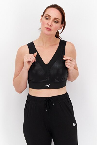 Puma حمالة صدر رياضية للتدريب بشعار العلامة التجارية للنساء، باللون الأسود