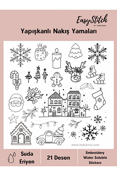 Hobianna Easystitch Yapışkanlı Suda Eriyen Nakış Yamaları - Yılbaşı, 21 Desen
