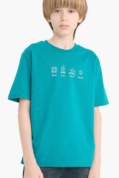 DeFacto Tricou cu mânecă scurtă imprimat cu decolteu turn pentru băiat