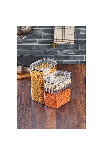 Hanedanev Leak Proof Lid Storage & Ration Container Transparent Set of 3 Rectangular with Gasket, 3500Ml-1700Ml-800Ml