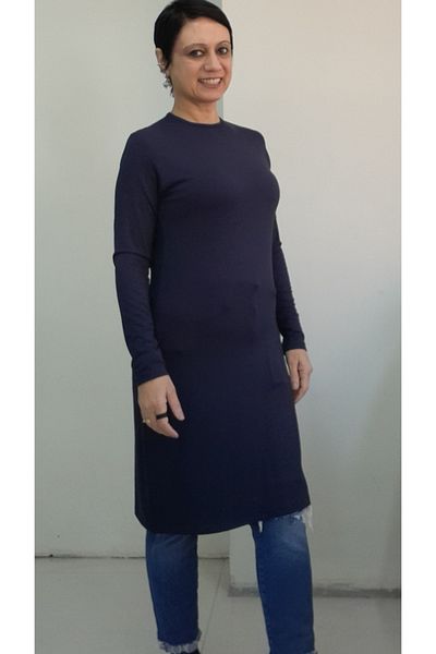 Mertcan Butik Navy Blue Crew Neck Long Sleeve Combed Viscose Hijab Tunic Inner Wear T-Shirt