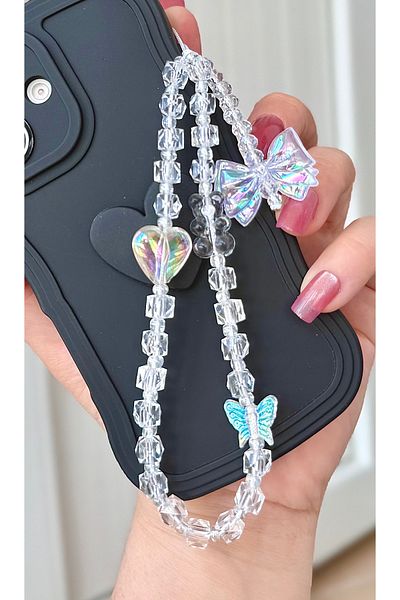 MİRAZ TASARIM Mi̇raztasarim Transparent Cube Beaded Colorful Detailed Phone Charmi/Phone Strap Bag Charmi2
