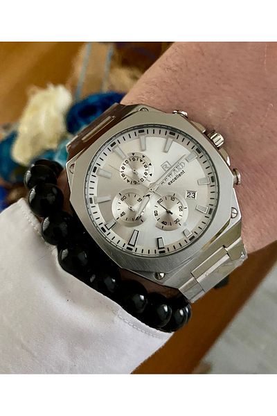 Reward Waterproof Steel Cord Silver Color Men Wrist Watch Bangle Gift