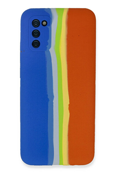 NewFace حافظة سامسونج جالاكسي A03s رخامية من السيليكون - أزرق-برتقالي Zrnet