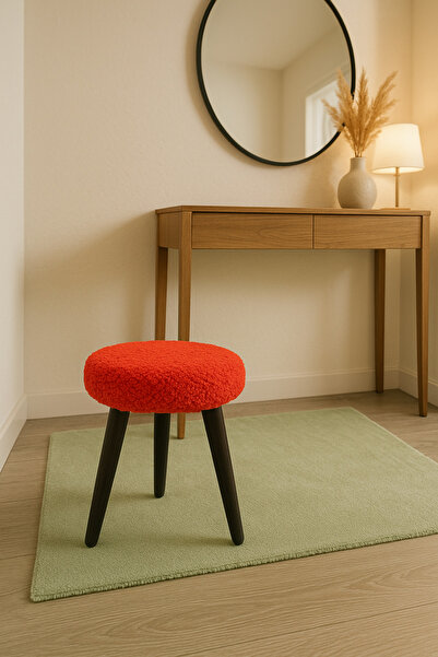 decosense Cozy Peluş Puf Dekoratif Ahşap 3 Siyah Ayaklı Tabure Şık Konforlu Yumuşacık Modern ve Rahat Oturak