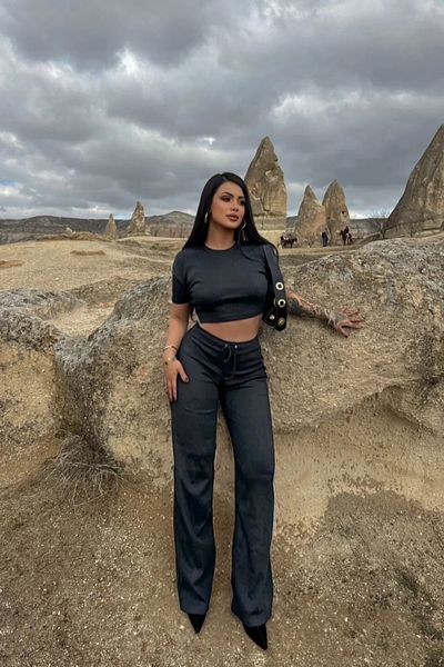 Siner Fashion Γυναικείο Σετ Παντελόνι με φαρδύ πόδι Anthracite Crop