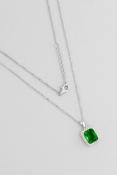 So CHIC... Doğanın Renkleri 18 Ayar Beyaz Altın Kaplama 45 Cm Gümüş Baget Kolye