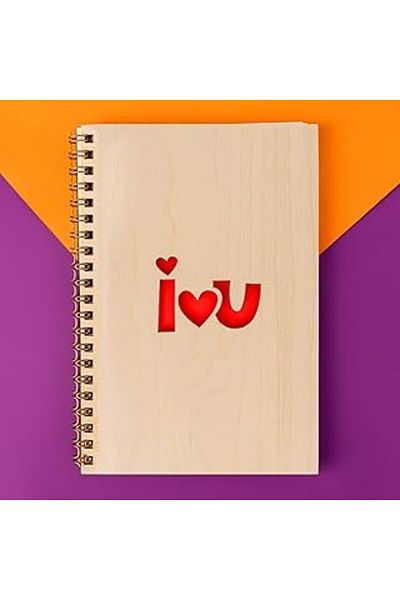NETWORK ART I Love You Minimal Design Notebook with Wooden Cover