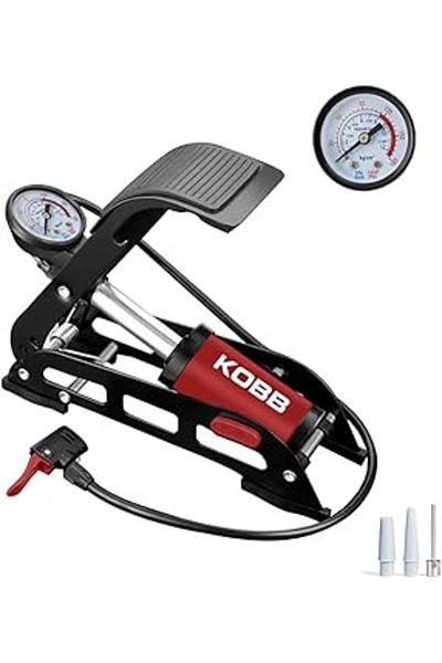 KOBB Kb0901 87Psi Foot Pump with Analog Pressure Gauge, Red/Black