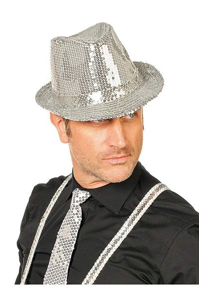 nuit dose Disco Star Silver Sequined Fedora Hat Adult Size