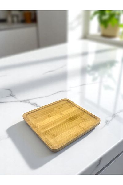 CİHO 2-Piece Bamboo Wooden Square Serving Presentation Plate, Breakfast Presentation Plate 20 cm (Vivatti)