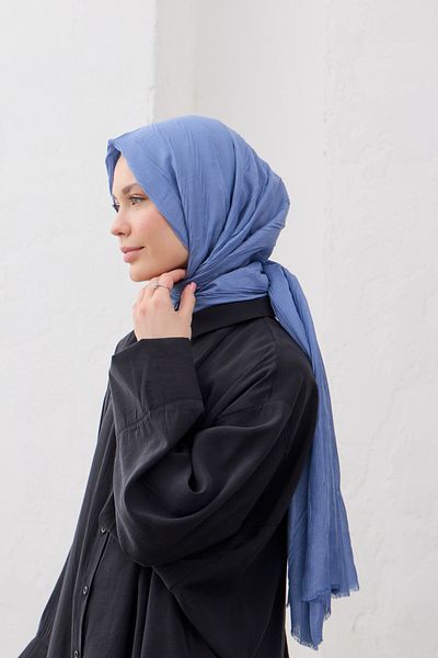 QANU Şal plisat din bambus albastru