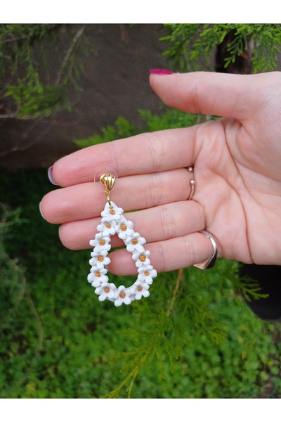 CREATİVESHOP Floral Drop Earrings, Spring and Summer Earrings, Handmade Clay Earrings