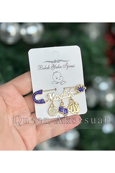 QUEEN AKSESUAR Maşallah Allah Kuran nazar dua yazılı bebek çocuk yaka iğnesi ...