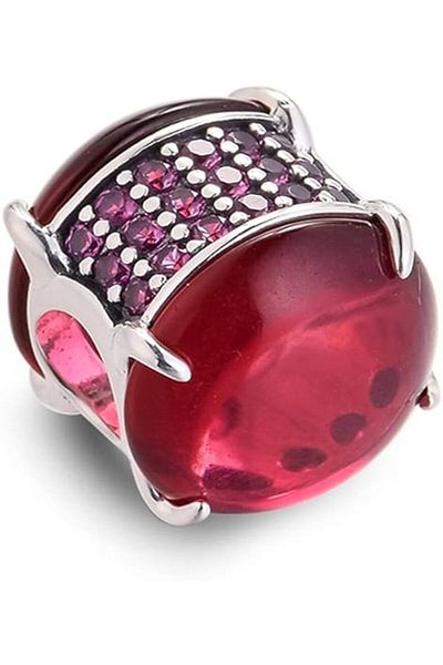 PileaD Fuchsia Rose Oval Cabochon Tilsim Silver Charm