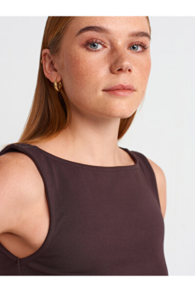 Dilvin 31589 Горнище с набрано деколте - тъмно кафяво