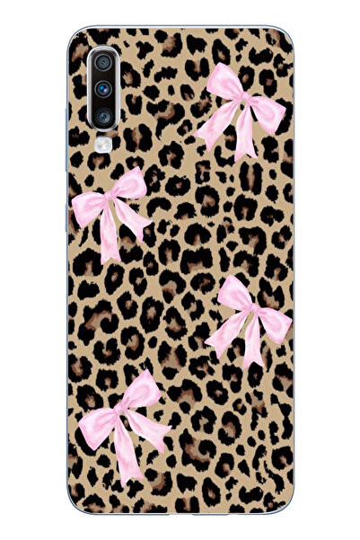 moonset Samsung Galaxy A70 Uyumlu Leopar ve Fiyonk Tasarımlı Baskılı Şeffaf T...