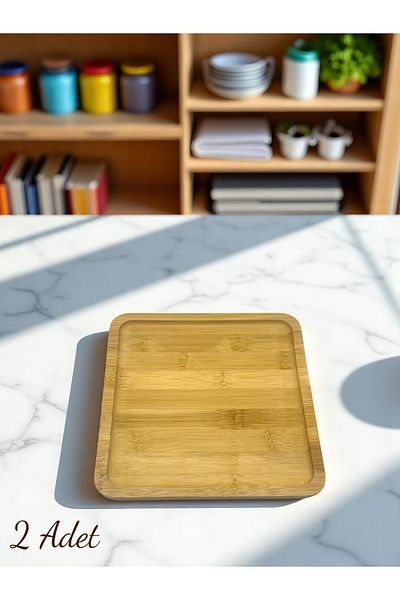 CİHO 2-Piece Bamboo Wooden Square Serving Presentation Plate, Breakfast Presentation Plate 20 cm (Vivatti)