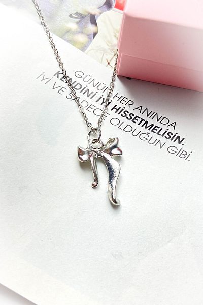 roshel Steel Silver Color Thin Chain Ribbons Steel Necklace