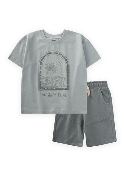 Cigit Sunshine Days Printed T-Shirt Set 2-8 Years Mint Green