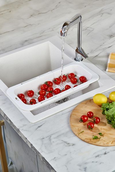 AC BOX Sliding Opening and Closing Vegetable and Fruit Strainer White (Open 38.5 cm Closed 34.50 cm)