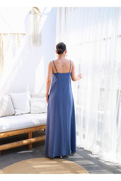 ENZOI Indigo Strap Shiny Stone Long Dress