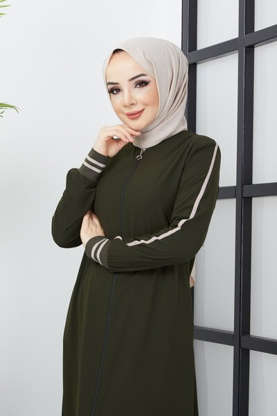 hafsamina Χακί Φεράζ με λεπτομέρεια γραμμής