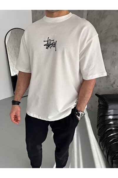 oniks store Unisex Crew Neck Printed Oversize T-Shirt - White