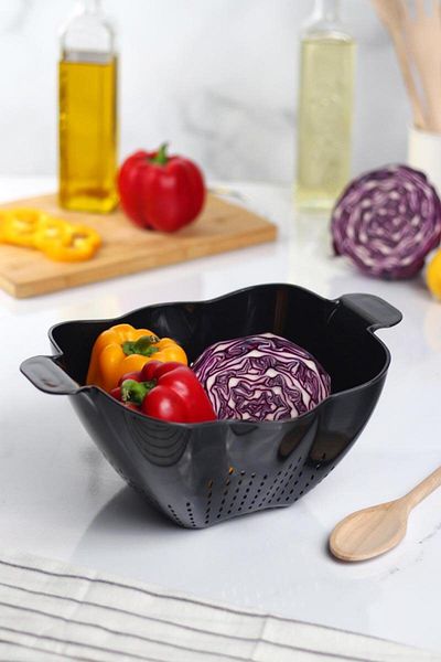 Mu Art Ahşap Acrylic Black Pasta Strainer & Vegetable Fruit Strainer