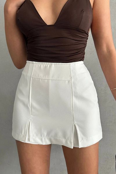 bacc Fusta albă cu pantaloni scurți cu două fante pentru femei Bchn- 25250364 -1