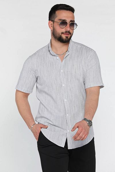 MİSHAR İTALİA Λευκό ριγέ κοντομάνικο ανδρικό πουκάμισο