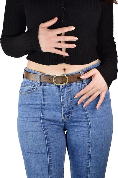 GoDeri 100% Genuine Leather, Gold Oval Buckle 3 Cm Brown Women's Belt; Dress, Trouser Belt = 3cm-kdn-32