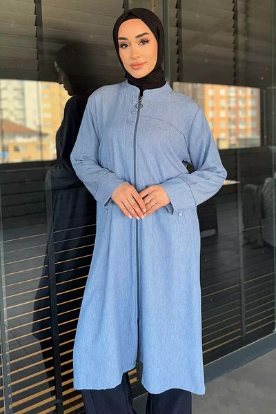 julude Șapcă hijab de in, albastru, mărime mare, cu fermoar în față