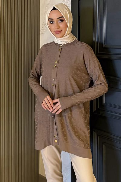 julude Ζακέτα πλεκτό Hijab με λεπτομέρεια με κουμπιά βιζόν