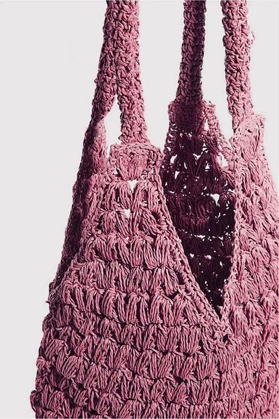 TOM SHOP Dusty Rose Handmade Paper String Knitted Daily Shoulder Bag - Perforated Bag Bag Summer