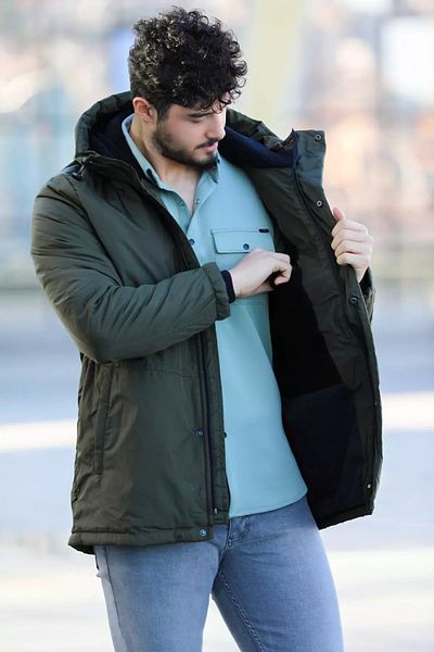 MİSHAR İTALİA Ανδρικό παλτό με κουκούλα χακί