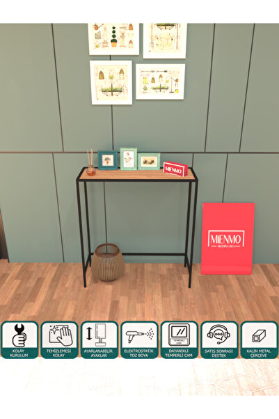 Mienmo Lumo Metal Dresuar Dekoratif Kahve Köşesi Konsol Siyah Atlantik Çam 80 Cm