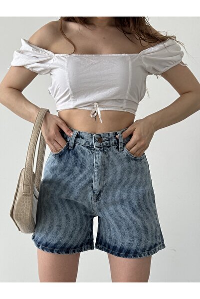 İlke Tasseled Patterned Denim Shorts
