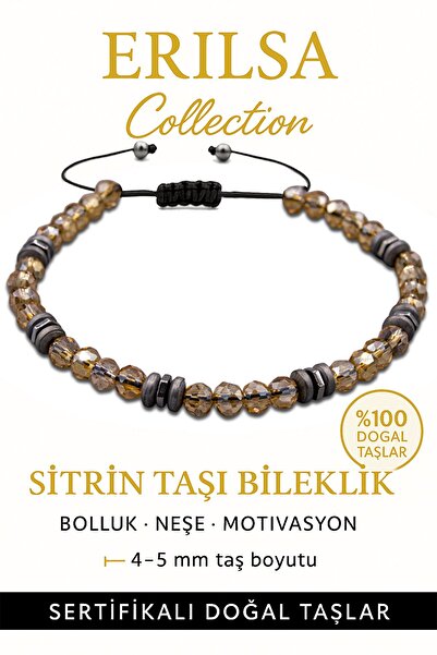 Erilsa Sertifikalı Fasetli Terahertz – Sitrin Taşı Bileklik (İnce Model)