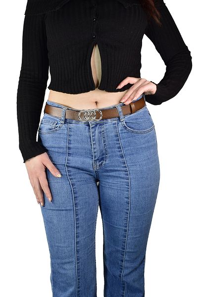 GoDeri Leather, Silver Knitted Buckle 3 Cm Brown Women's Belt=3cm-kdn-46