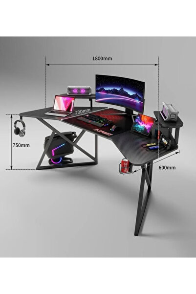 1st طاولة استوديو ألعاب كبيرة بجناح 180 سم - أسود