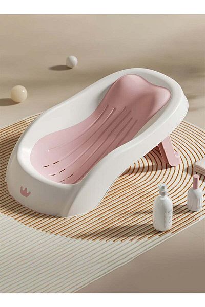 Taimi Foldable Baby Bath Chair Safe Non-Slip Bathtub with Headrest Pink 53x20x28cm