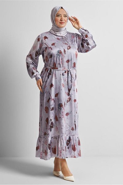 Alvina Patterned Belted Satin Dress 20727